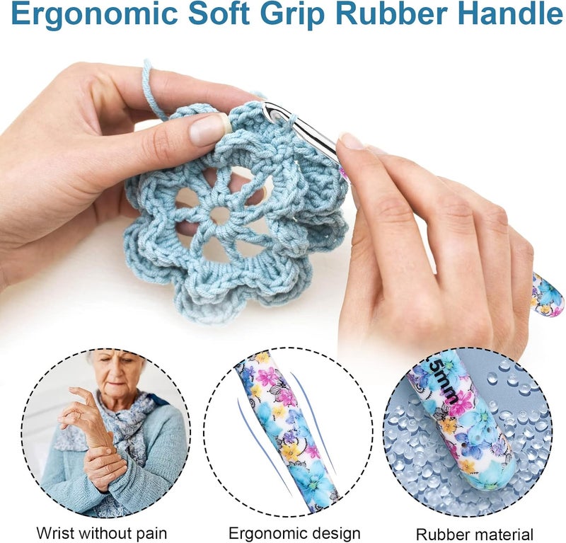 BCMRUN Crochet Hooks Set,14 Size 2.25mm(B)-10mm(N) Extra Long Crochet Needles Ergonomic Handle Smooth Hooks Knitting Needles Kit, DIY Knit Needles Weave Yarn Set, Christmas Crochet Gift (Blue) - Image 4